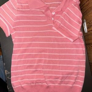 SHEIN Pink Striped Polo Top